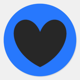 Black heart on blue classic round sticker