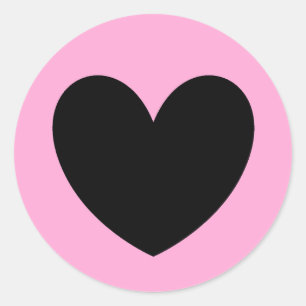 Black heart on cotton candy pink classic round sticker