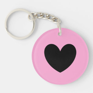Black heart on cotton candy pink key ring