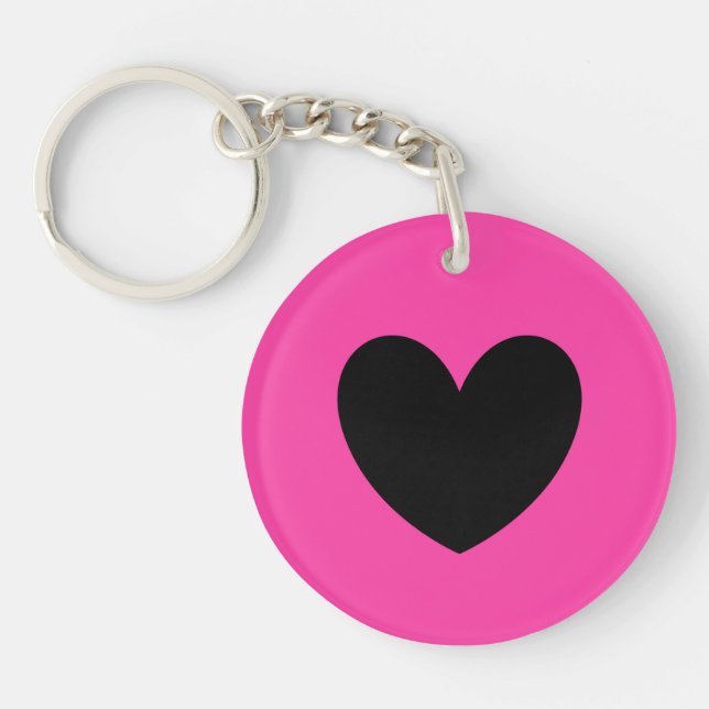 Black heart on fuchsia pink key ring (Front)