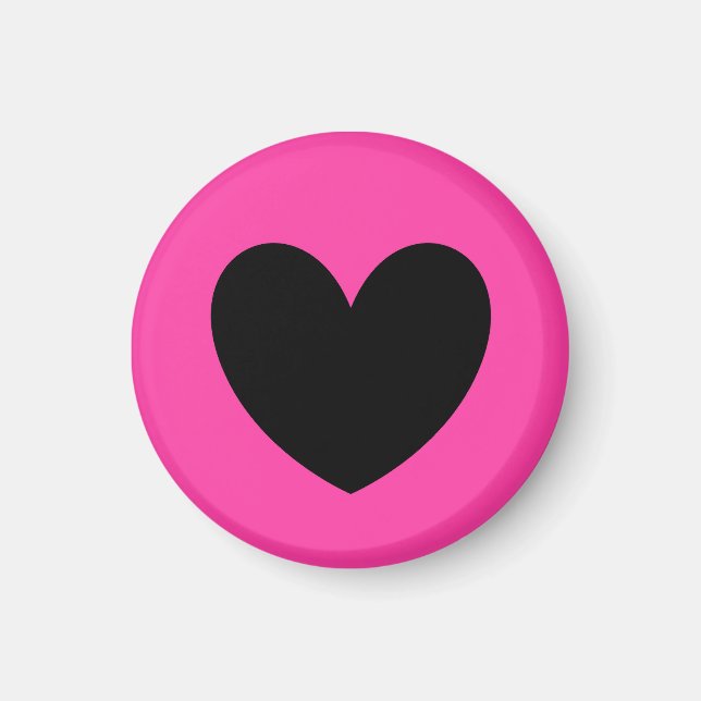Black heart on fuchsia pink magnet (Front)