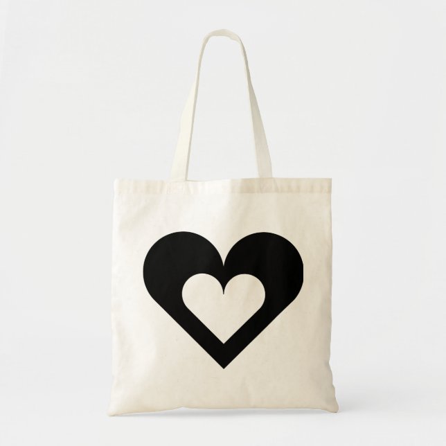 Black Heart on Heart Tote Bag (Front)