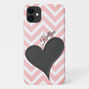 Black Heart on Pink Chevron Stripe Phone Case
