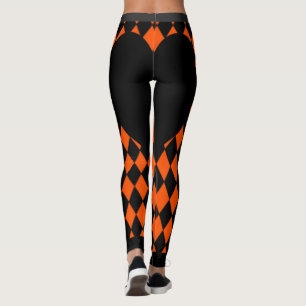 Black Heart Orange Harlequin Leggings