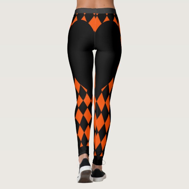 Black Heart Orange Harlequin Leggings (Back)