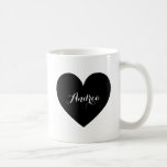 Black Heart Personalised Script Mug<br><div class="desc">Modern and cute round mug featuring a black heart modern calligraphy script. This mug will be perfect as a gift. Similar items and other colours are available.</div>