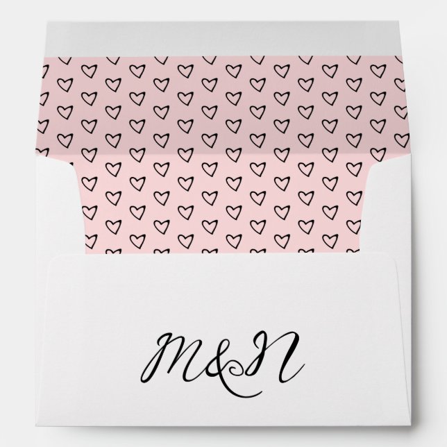 Black Heart Pink Pattern Initials Wedding Envelope (Back (Bottom))