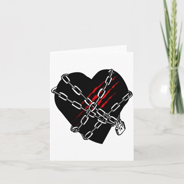 Black Heart Red Chains Cool Gothic Valentines Day  Card (Front)