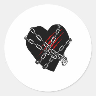 Black Heart Red Chains Cool Gothic Valentines Day  Classic Round Sticker