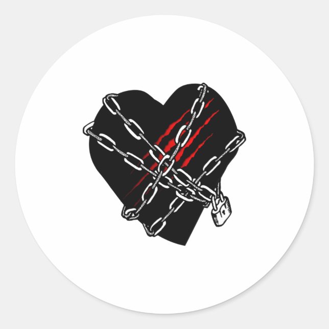 Black Heart Red Chains Cool Gothic Valentines Day  Classic Round Sticker (Front)