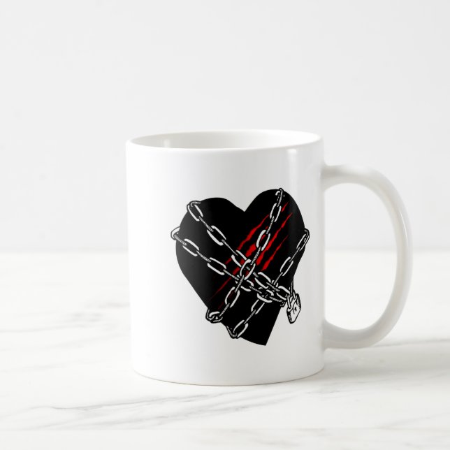Black Heart Red Chains Cool Gothic Valentines Day  Coffee Mug (Right)