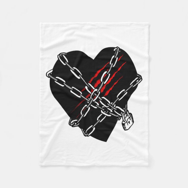 Black Heart Red Chains Cool Gothic Valentines Day  Fleece Blanket (Front)