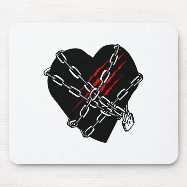 Black Heart Red Chains Cool Gothic Valentines Day  Mouse Mat (Front)
