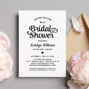 Black Heart Script Wedding Bridal Shower Invitation