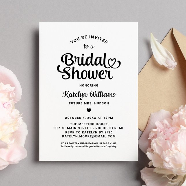 Black Heart Script Wedding Bridal Shower Invitation (Creator Uploaded)