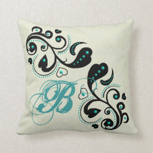 Black Heart Scroll & Turquoise Beading Pillows