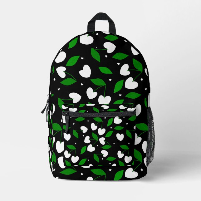 black heart shape cherries valentines  printed backpack (Front)