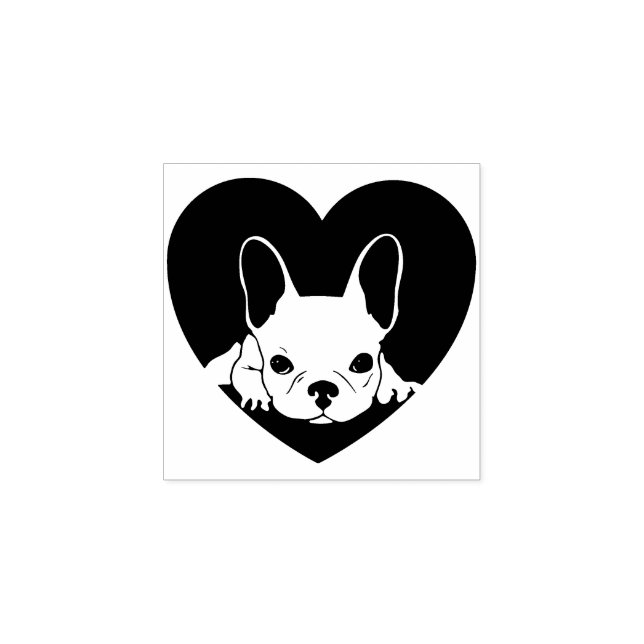 Black Heart Simple French Bulldog Rubber Stamp (Imprint)