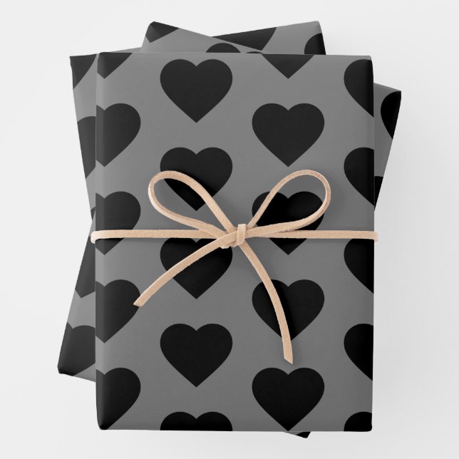 Black Heart Valentine Goth Love Wrapping Paper Sheet (In situ)