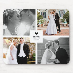 Black Heart Wedding Photo Collage Mouse Mat