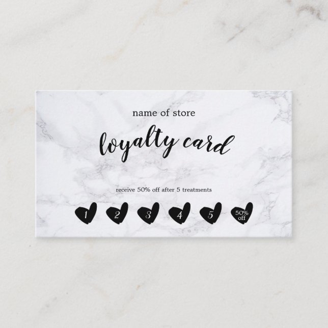 Black Heart White Marble Customer Loyalty Card (Front)