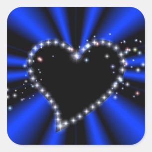 black heart with an asterisk on blue - black square sticker