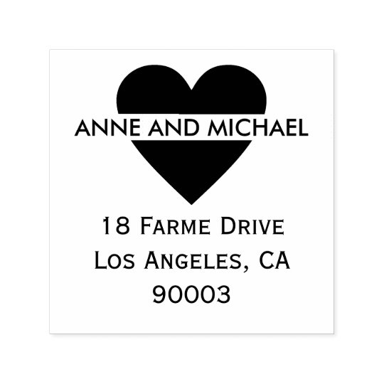 black heart with couple names and address self-inking stamp