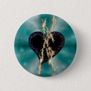 Black Heart with Flasch and Stars on Rainbow 6 Cm Round Badge