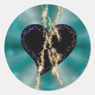 Black Heart with Flasch and Stars on Rainbow Classic Round Sticker