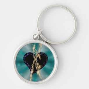 Black Heart with Flasch and Stars on Rainbow Key Ring
