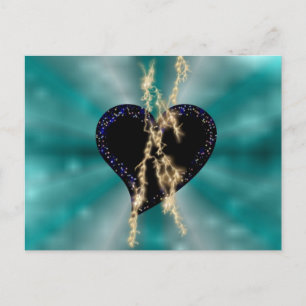 Black Heart with Flasch and Stars on Rainbow Postcard