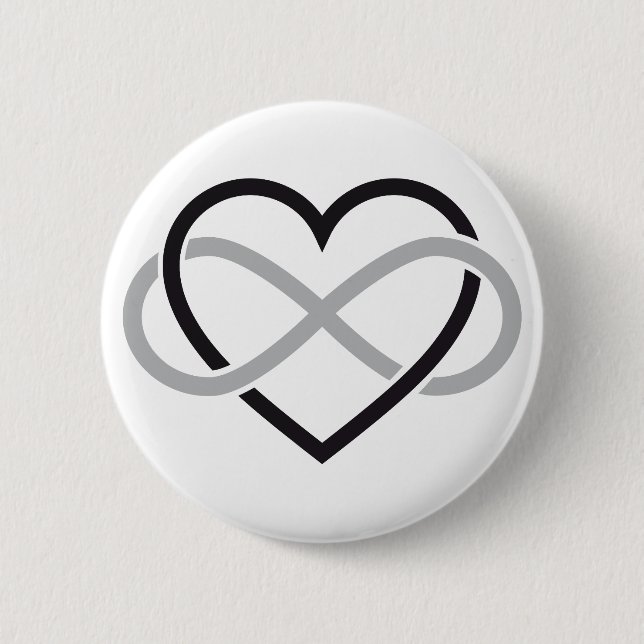 Black heart with infinity sign 6 cm round badge (Front)