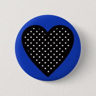 Black Heart with Polka Dots on Blue Background 6 Cm Round Badge