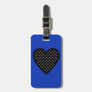 Black Heart with Polka Dots on Blue Background Luggage Tag