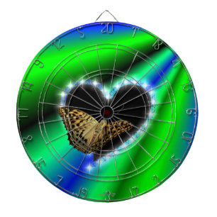 Black Heart with Stars and Butterfly on Rainbow Dartboard