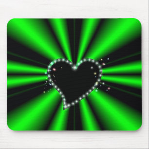 Black Heart with Stars on green black Rainbow Mouse Mat