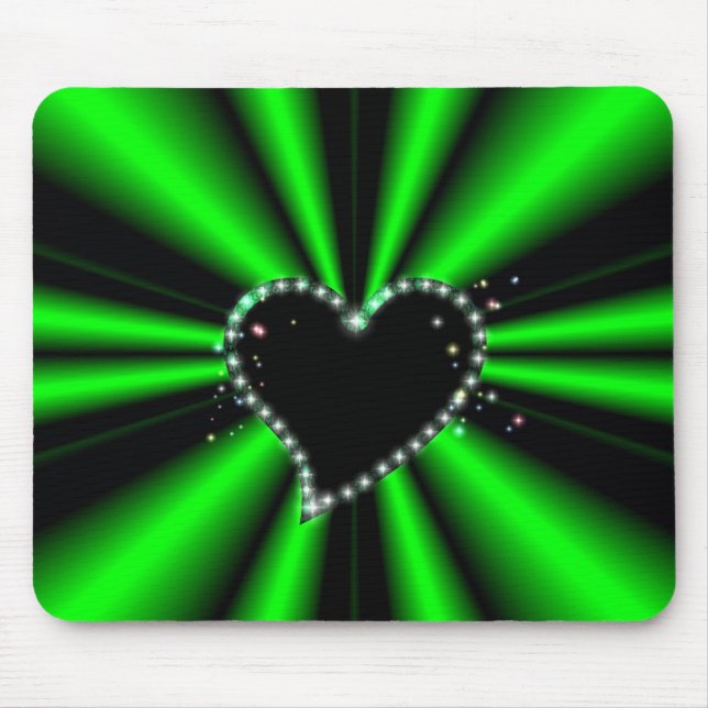 Black Heart with Stars on green black Rainbow Mouse Mat (Front)