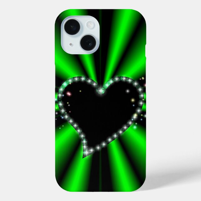 Black Heart with Stars on green Rainbow Case-Mate iPhone Case (Back)