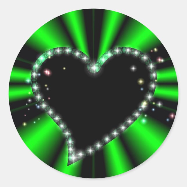 Black Heart with Stars on green Rainbow Classic Round Sticker (Front)