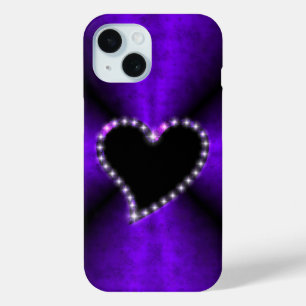Black Heart with Stars on Purple Pink Rainbow iPhone 15 Case