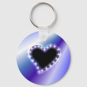 Black Heart with Stars on Purple Pink Rainbow Key Ring