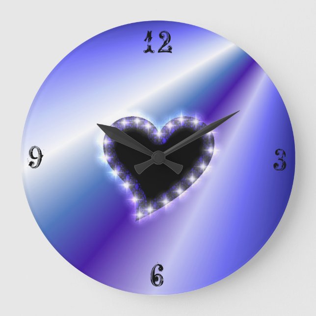 Black Heart with Stars on Purple Pink Rainbow Large Clock (Front)