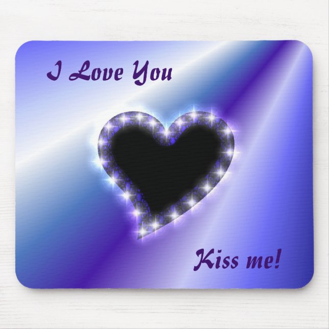 Black Heart with Stars on Purple Pink Rainbow Mouse Mat (Front)