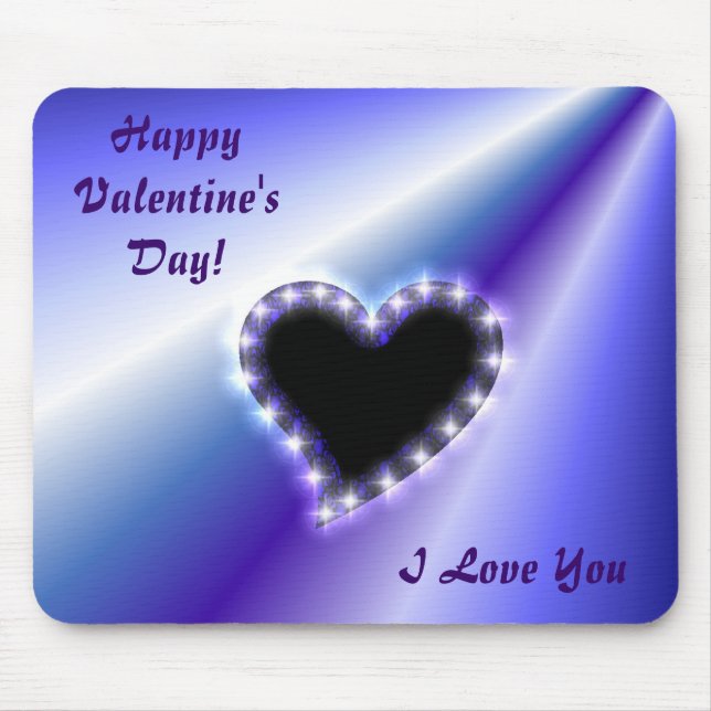 Black Heart with Stars on Purple Pink Rainbow Mouse Mat (Front)