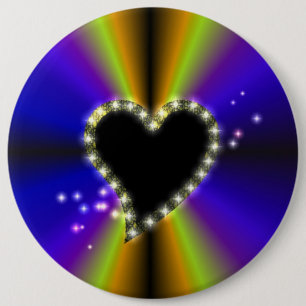 Black Heart with Stars on purple yellow Rainbow 6 Cm Round Badge