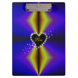 Black Heart with Stars on purple yellow Rainbow Clipboard