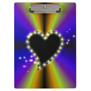 Black Heart with Stars on purple yellow Rainbow Clipboard