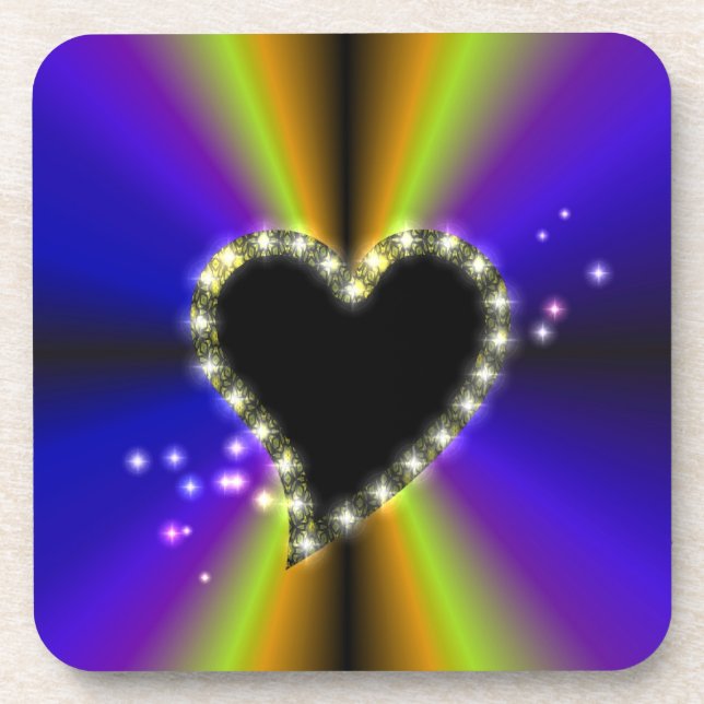 Black Heart with Stars on purple yellow Rainbow Coaster (Front)