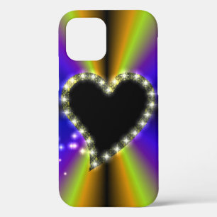 Black Heart with Stars on Rainbow iPhone 12 Case