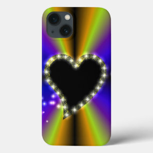 Black Heart with Stars on Rainbow iPhone 13 Case